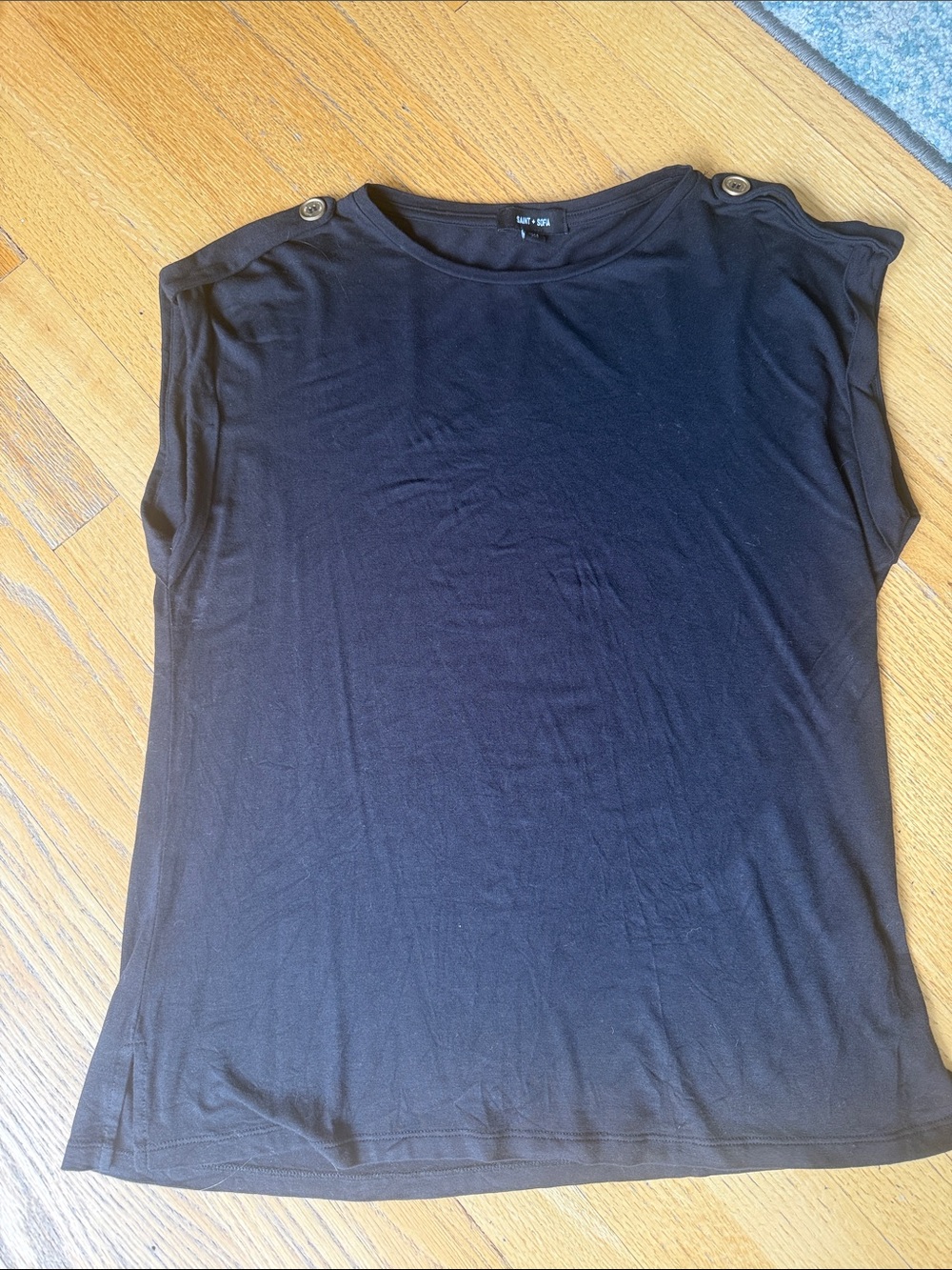 Saint + Sophia Black Button Shoulder Top Size 6